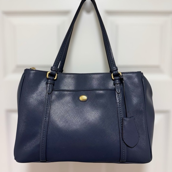 2011 Coach Peyton Leather Jordan Double Zip Carryall | Navy Saffiano Leather 👜✨ - Picture 1 of 14